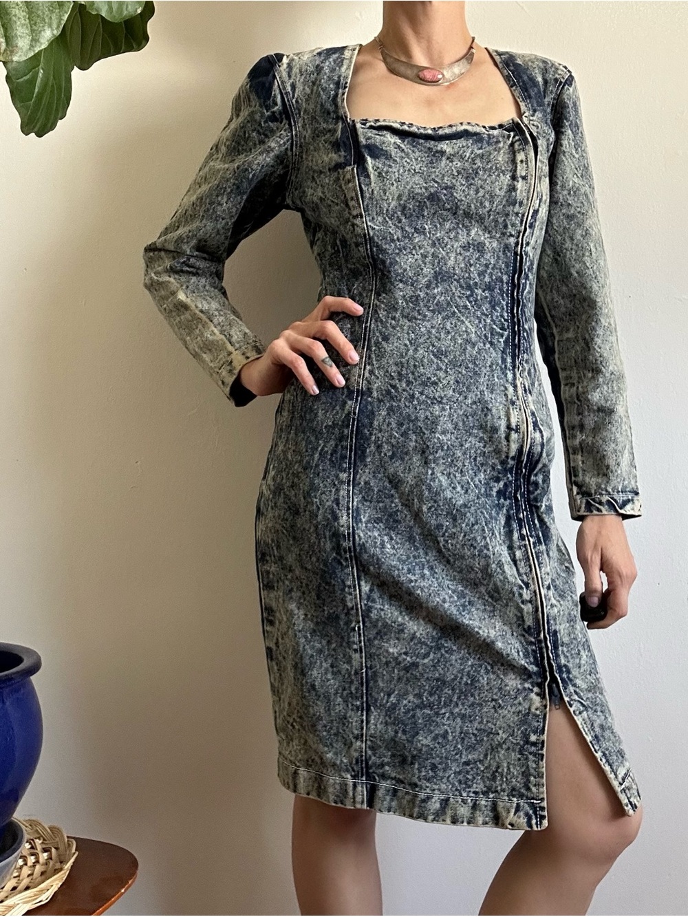 80's Paris Blues Acid Wash Denim Dress